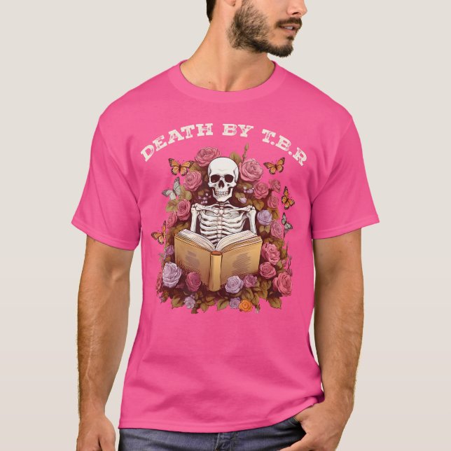 T-shirt Décès par T.B.R à lire Squelette lecture (Devant)
