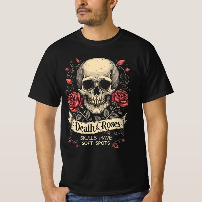 T-shirt Décès & Roses : Les Crânes Ont Des Spots Doux (Devant)