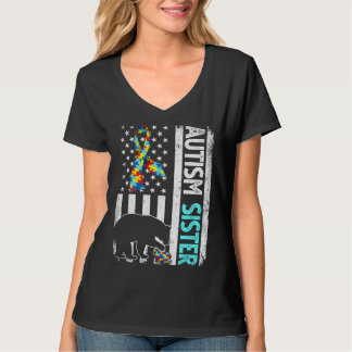 T-shirt Déchiré Drapeau Américain Autisme Soeur Ours Autis