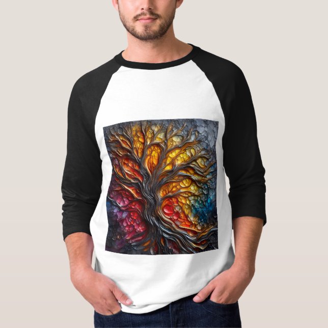 T-shirt Déchirer Un Tee Raglan Avec Une Expression D'Art - (Devant)