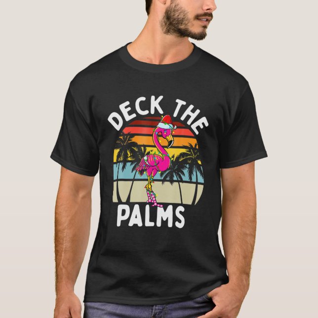 T-shirt Deck Le Flamant rose de Noël Palmiers Tropical Pal (Devant)