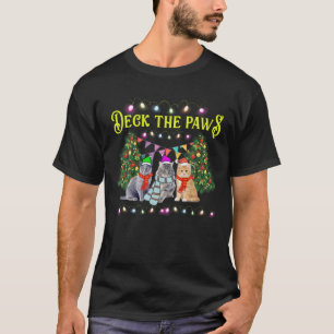 T-shirt Deck The Paw, Chat À Écharpe, Chat D'Amour, Noël D