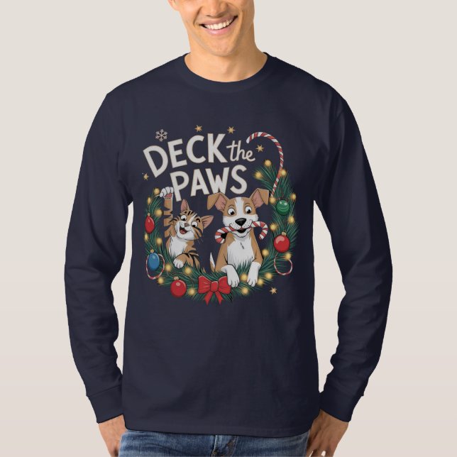 T-shirt Deck the Paws - Drôle Noël animal de compagnie T-S (Devant)