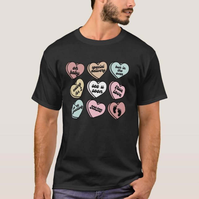 T-shirt Déclaration de grossesse au chocolat coeurs de la  (Devant)