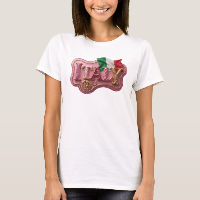 T-shirt Déclaration Rose ITALIE Art de texte 3D (Devant)