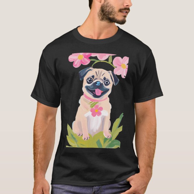 T-shirt Déco murale bébé pug adorable - Chiot ridé mignon  (Devant)