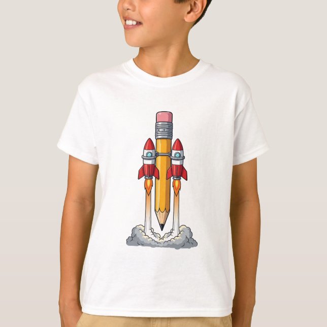 T-shirt Décollage de la fusée crayon pour enfants (Devant)