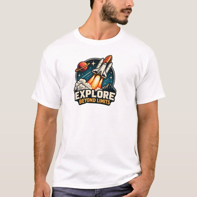 T-shirt Décollage de la navette spatiale Explore Beyond Li (Devant)