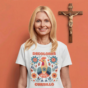 T-shirt DeColores Cursillo Coq Art Populaire Floral Orange