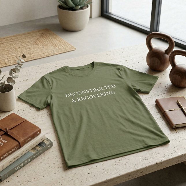 T-shirt Deconstructed & Recovering Oversized Gym Shirt  (Oversized Gym Shirt,Sage Green Workout Tee,Minimalist Typography Tee)