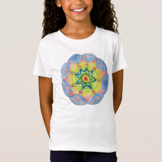 T-Shirt Décor bleu Mandala Peint à la main (Devant)
