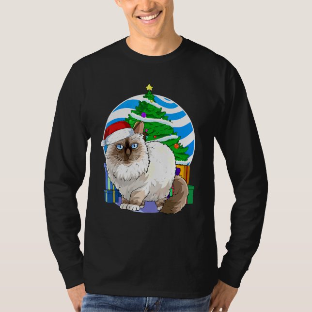 T-shirt Décor d'arbre de Noël Birman Cat Cute Père Noël (Devant)