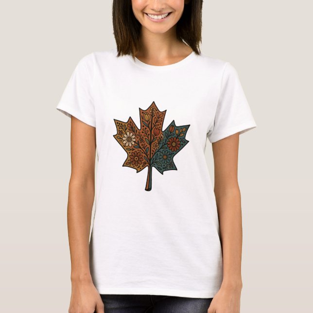 T-shirt Décor d'automne fleuri de la feuille d'automne (Devant)