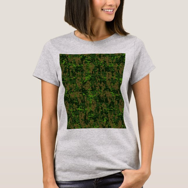 T-shirt Décor de Camouflage numérique de style Woodland (Devant)