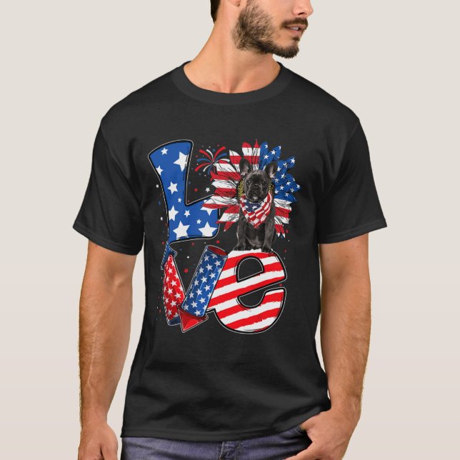 T-shirt Décor de Juillet Amour Patriotique Français Chien- (Devant)