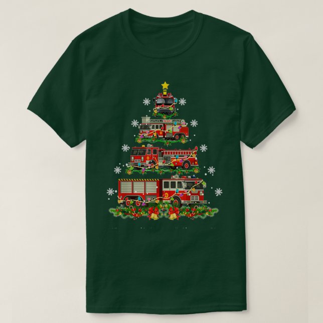 T-shirt Décor de Noël amusant Pompier Camion Arbre (Design devant)