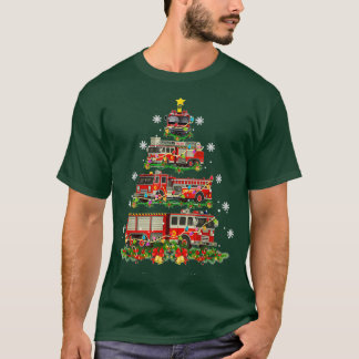 T-shirt Décor de Noël amusant Pompier Camion Arbre