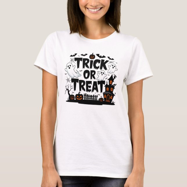 T-shirt Décor éffrayant et friandises d'Halloween amusante (Devant)