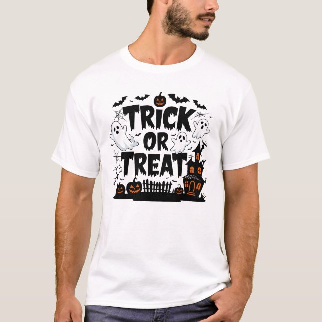 T-shirt Décor éffrayant et friandises d'Halloween amusante (Devant)