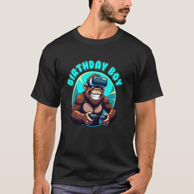 T-shirt Décoration de fête à thème singe VR jeu amusant (Devant)