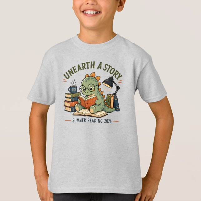 T-shirt Décoration de journal d'histoire de dinosaure mign (Devant)
