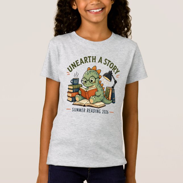 T-Shirt Décoration de journal d'histoire de dinosaure mign (Devant)