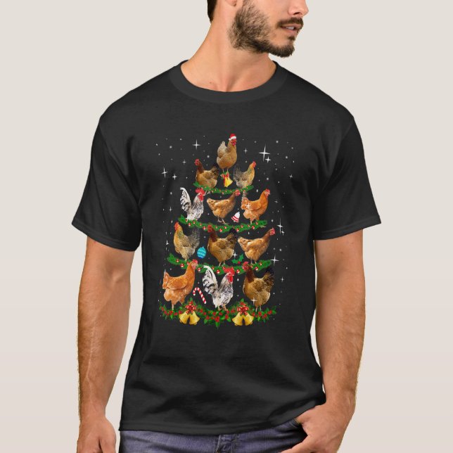 T-shirt Décoration de poulets pour arbre de Noël (Devant)