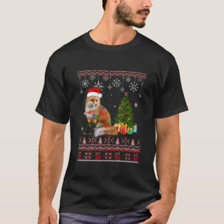 T-shirt Décoration de renard d'arbre Santa Lumière Neige