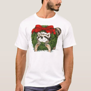 T-shirt Décoration et raton laveur de guirlande de Noël