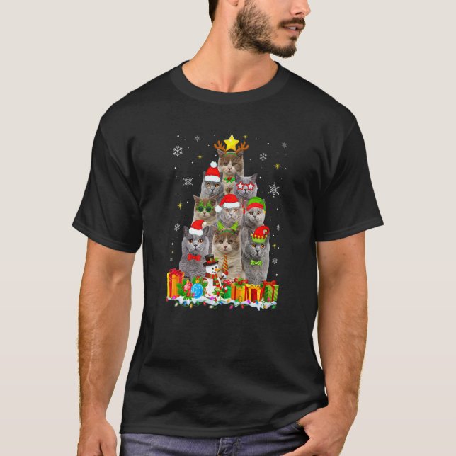 T-shirt Décorations de chat d'arbre de Noël British Shorth (Devant)