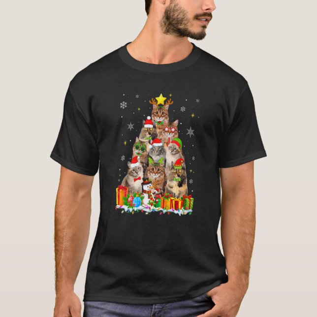 T-shirt Décorations de chat de renne d'arbre de Noël sibér (Devant)