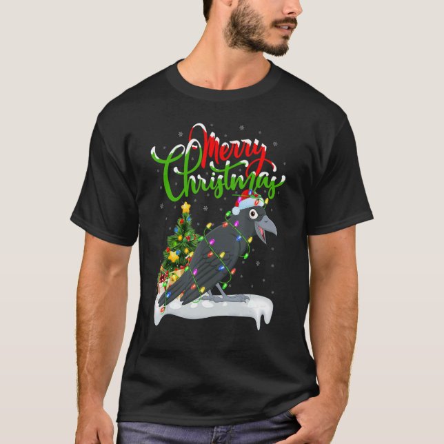 T-shirt Décorations de Noël aux oiseaux corbeaux Père Noël (Devant)