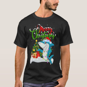 T-shirt Décorations de Noël de requin bleu Père Noël Shark