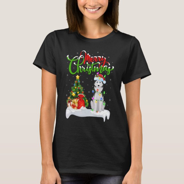 T-shirt Décorations de Noël Père Noël Chien Sibérie Husky  (Devant)