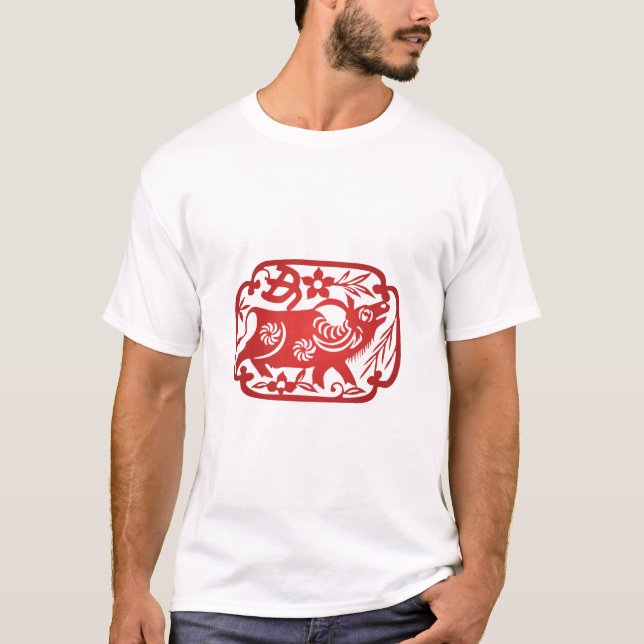T-shirt Découpe chinoise de papier Zodiac Ox (Devant)