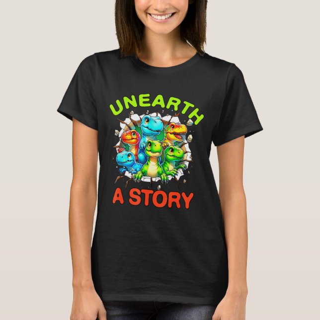 T-shirt Découvrez une histoire de bibliothèque de dinosaur (Devant)