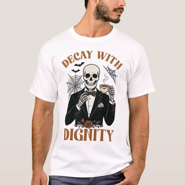 T-shirt Décroissance dignité Halloween squelette smoking c (Devant)
