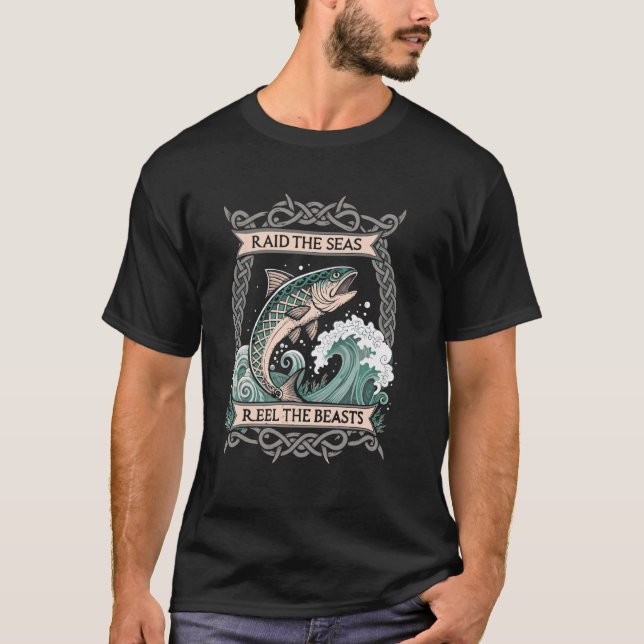 T-shirt Deep Sea Warrior u2013 pêche Viking & Fisc runique (Devant)