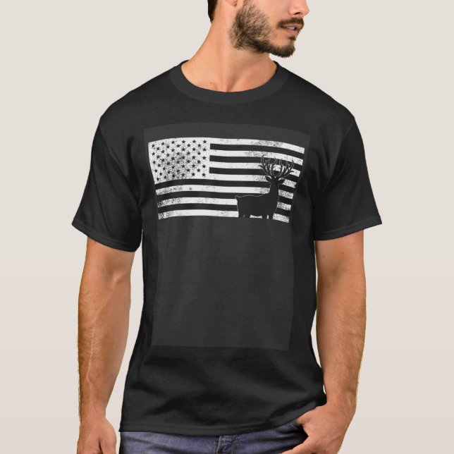 T-shirt Deer American USA Flag Man Dad Hunter Camouflage H (Devant)
