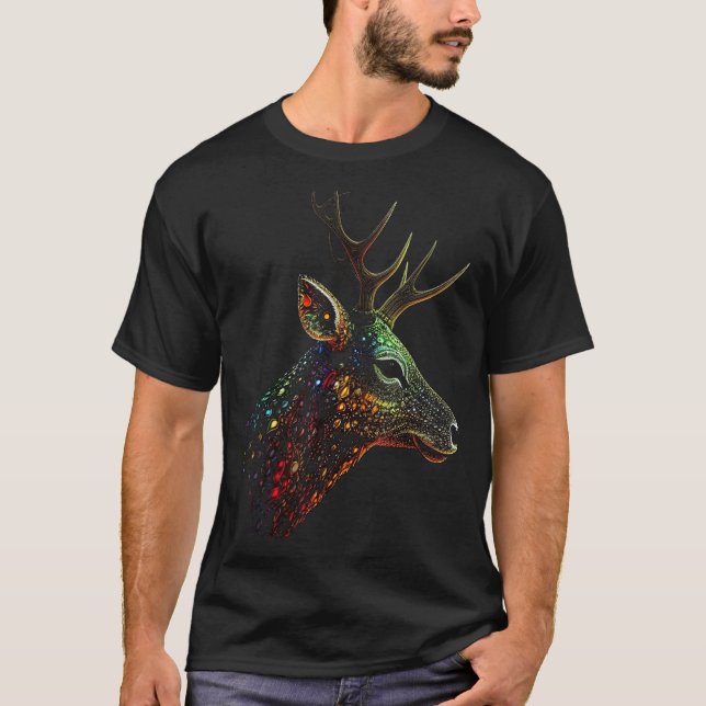 T-shirt Deer Artwork Motif Colourful Animal Deer (Devant)