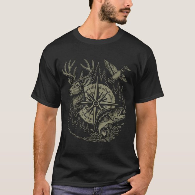 T-shirt Deer Duck Fishing Hunting Solves Most Of My Proble (Devant)