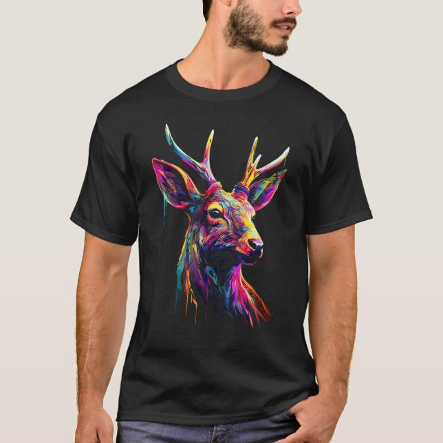 T-shirt Deer Forest Art Animal Colourful Animal Motif Deer (Devant)