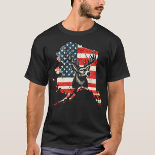 T-shirt Deer Hunter Forest Wildlife Alaska American Flag H