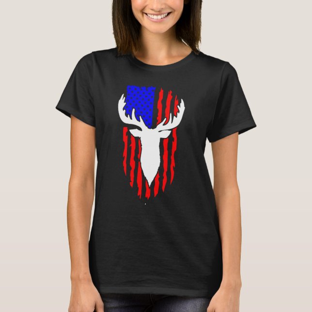 T-shirt Deer Hunting American Flag 4th of July Patriotic U (Devant)