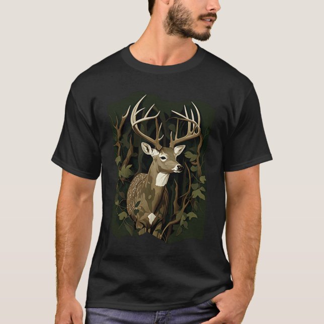 T-shirt Deer Hunting Green Brown Camo Camouflage Artwork   (Devant)