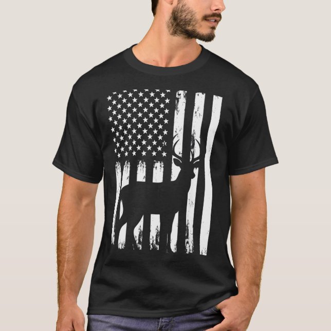 T-shirt Deer Hunting Hunter Camo Usa American Flag Patriot (Devant)
