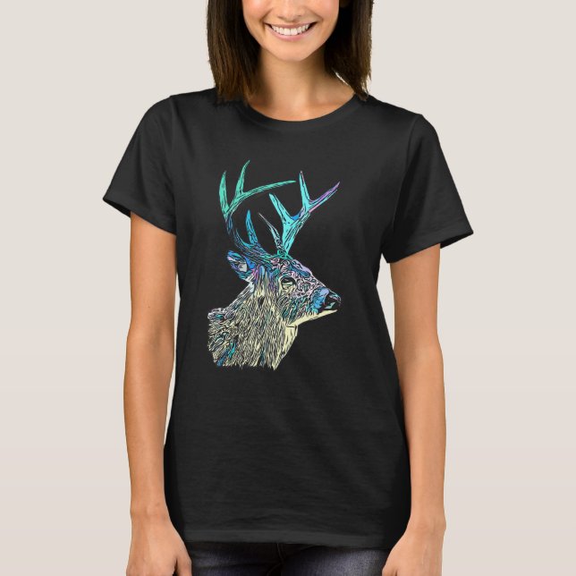 T-shirt Deer Retro Forêt Animale Impression Art Chasse aux (Devant)