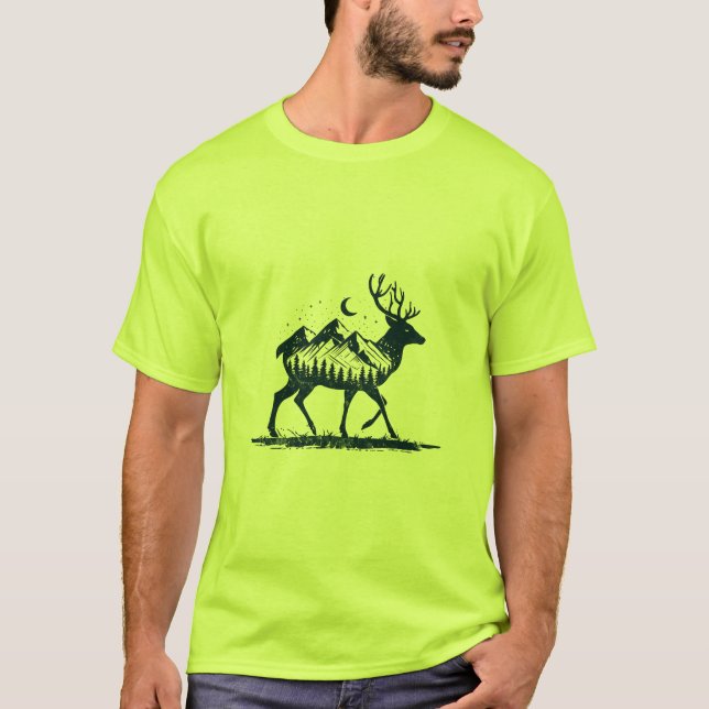 T-shirt Deer silhouette nature nightsky Shirt (Devant)