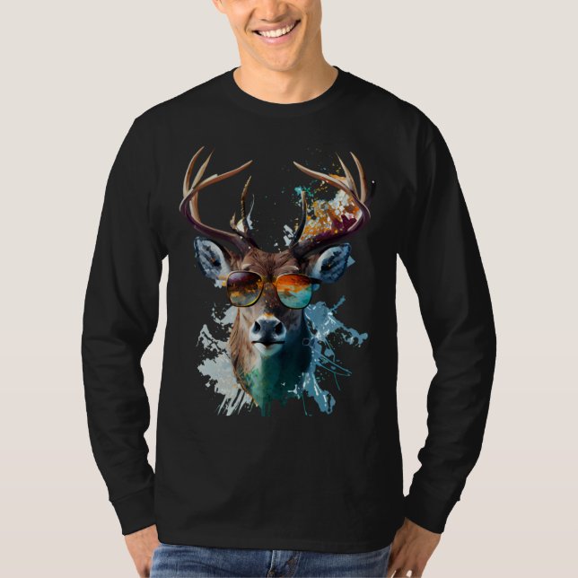 T-shirt Deer sunglasses vacation sun nature forest hiking (Devant)