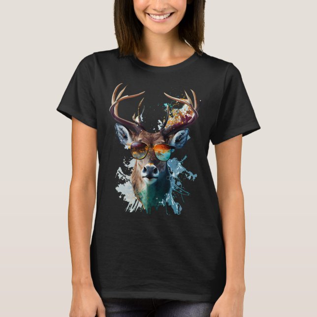 T-shirt Deer sunglasses vacation sun nature forest hiking (Devant)